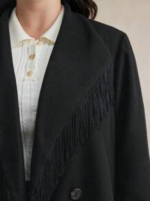 BizChic Damen Große Größen klassische schwarze Pendler Jacke mit Fransen