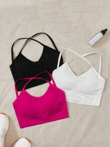 SHEIN Sport Studio 3pcs Solid Crisscross Back Sports Bra