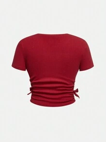 SHEIN Girlism 2 piezas Conjunto informal de niña preadolescente con camiseta de cuello redondo y pantalones de campana