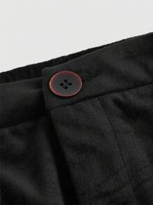 SHEIN MOD 女士黑色优雅天鹅绒毛绒带口袋喇叭裤、秋冬裤、圣诞嬉皮士服装、猫女服装、外出、海盗返校节、魔鬼服装 - 黑色 - 查看 3