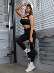 SHEIN Sport Studio Sport BH mit einer Schulter frei, Ausschnitt vorne, Crop