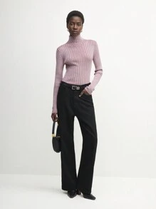 BizChic Women's Purple Elegant Knit Basic Top, Work & Casual Wear, Winter Apparel, - Pink - View 6