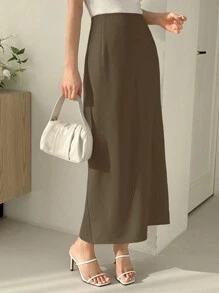 Dazy Designer 女士休闲春夏侧开衩半身裙 - 棕色 - 查看 3