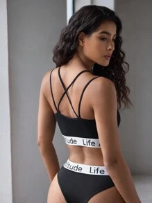 EasyFave 1 pieza Sujetador casual de punto con diseño de letra para mujer