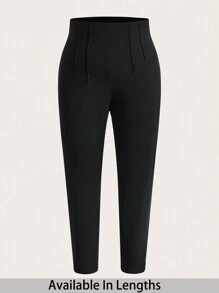 SHEIN Tall CURVE 大码休闲纯色锥形黑色裤子 - 黑色 - 查看 1