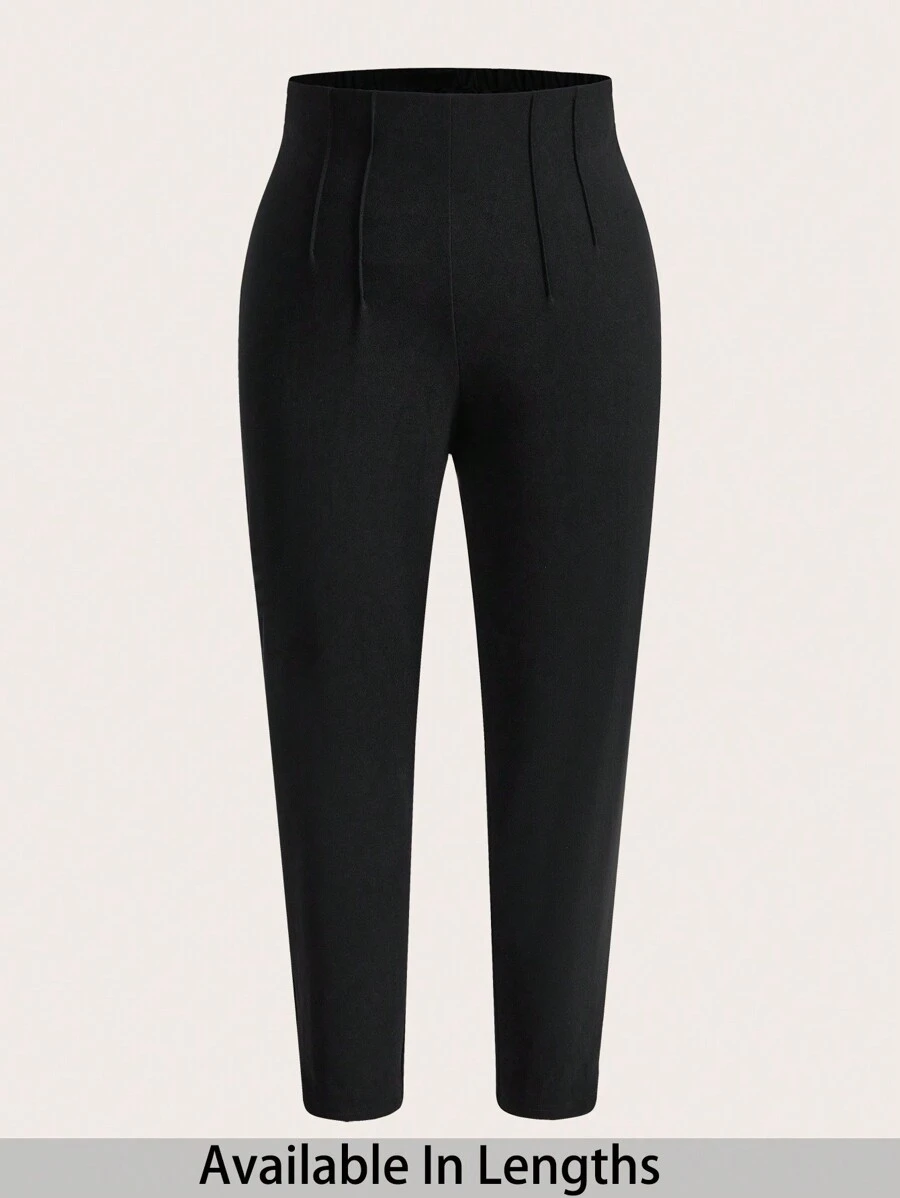 SHEIN Tall CURVE 大码休闲纯色锥形黑色裤子 - 黑色 - 查看 1