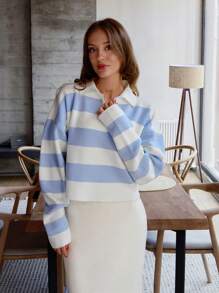 Blue And White Sweater And Maxi Skirt 2 Pcs Set - Blue and White - View 1
