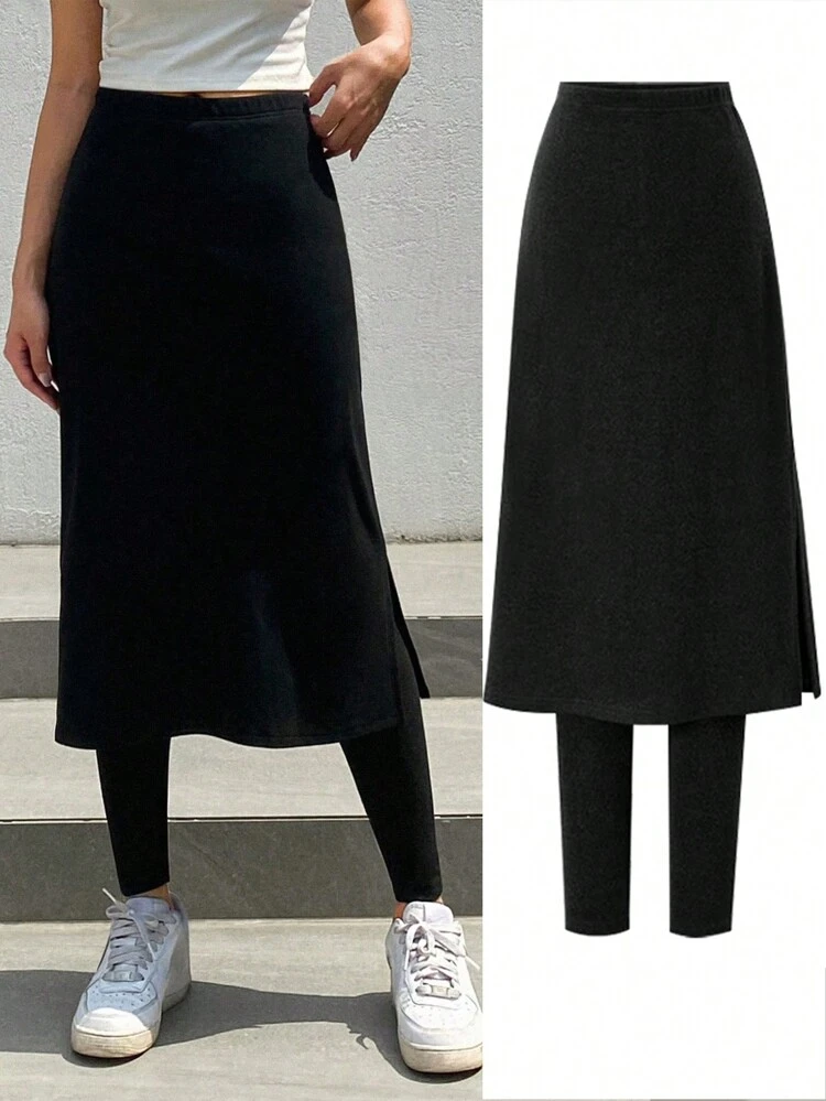 Women's Thermal Lined Skirt & Leggings 2 In 1 Set,Thermal Lined Fall,Winter
