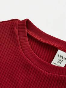 SHEIN Girlism 2 piezas Conjunto informal de niña preadolescente con camiseta de cuello redondo y pantalones de campana