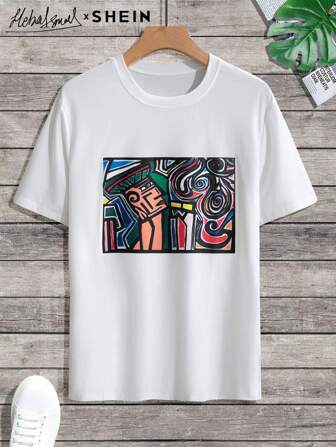 Manfinity Hypemode Künstler Herren Sommer Abstraktes Muster Sommer Lässig T-Shirt, Grafik Tee