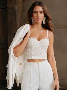 Anewsta 白色优雅串珠吊带背心