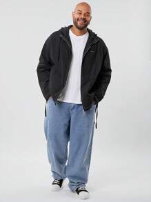 Manfinity VCAY 大码男士休闲梭织可拆卸袖连帽长袖夹克适合秋季、秋冬 - 黑色 - 查看 6