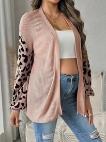 SHEIN Maternity Casual Leopard Patchwork Sweater, Autumn, For Winter - Dusty Pink - View 1