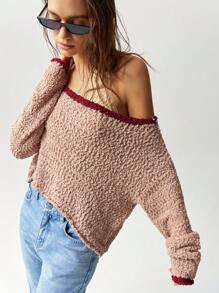 SHEIN BohoFeels Solid Color Loose Long Sleeve Sweater For Women, Vacation