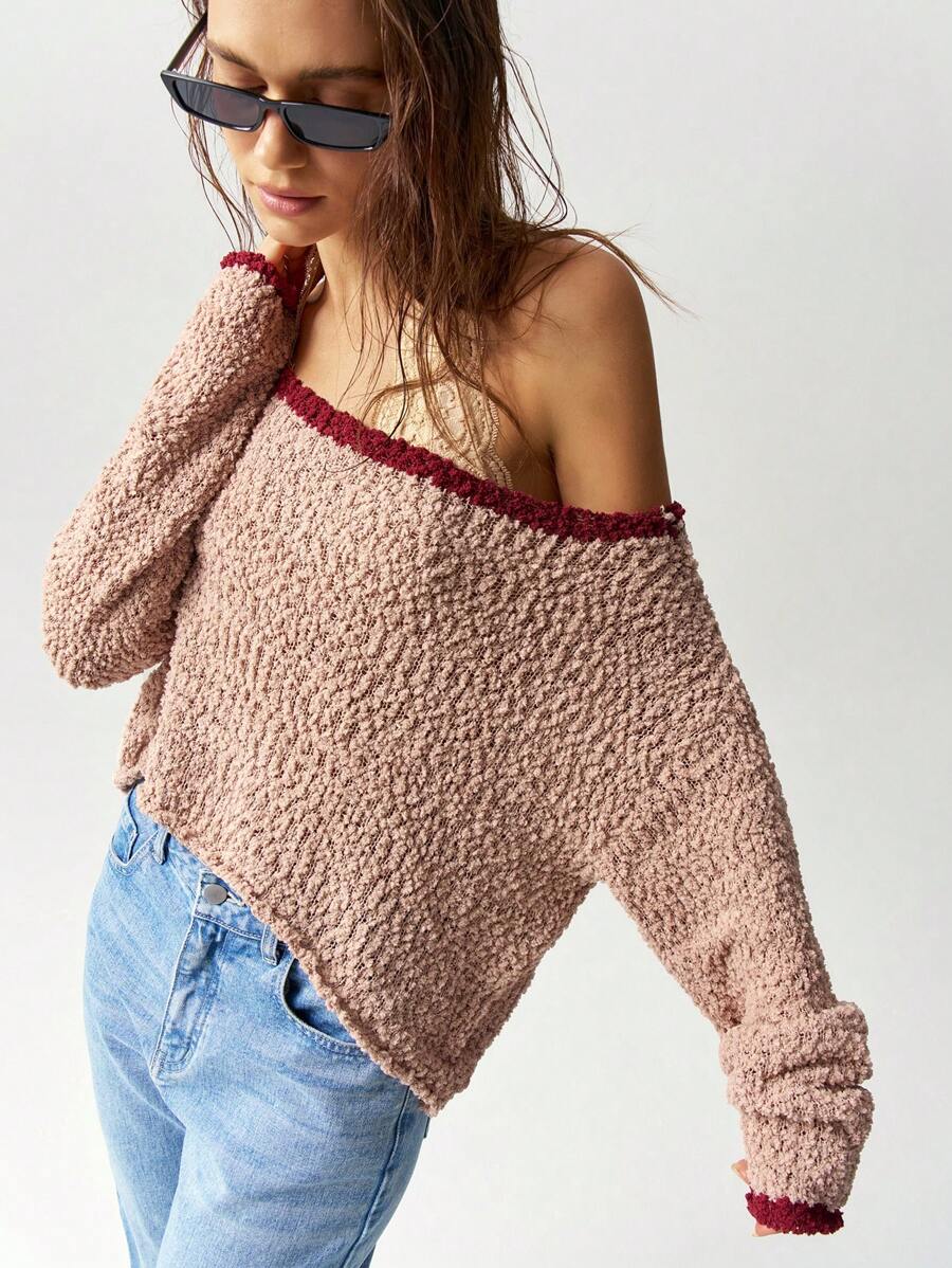 SHEIN BohoFeels Solid Color Loose Long Sleeve Sweater For Women, Vacation