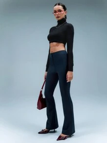 SHEIN Unity 纯色厚腰喇叭裤 - 灰色 - 查看 3