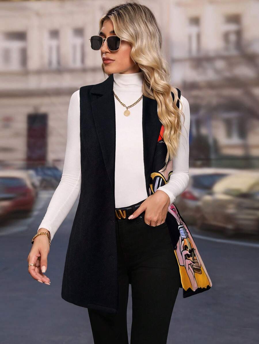 SHEIN Clasi Women's Casual Cartoon Character Printed Vest Jacket