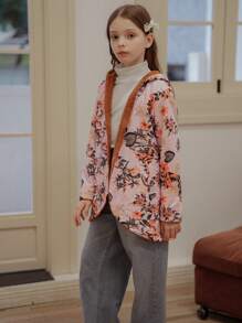 Áo khoác dài tay in hoa cho bé gái tuổi mới lớn, Thu/Đông - Cà phê nâu - Xem 3
