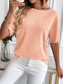 SHEIN LUNE Camiseta tipo murciélago extragrande con adornos de lentejuelas con diseño de copos de nieve