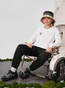 SHEIN 少女秋冬时尚蝴蝶动物图案抓绒保暖休闲运动套头卫衣，带口袋 - 白色 - 查看 5