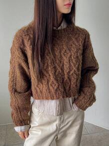 Dazy-Less Áo len chui đầu ngắn màu trơn thường ngày cho nữ, phong cách Old Money mùa thu/đông, quần áo nữ mùa thu - Cà phê nâu - Xem 3