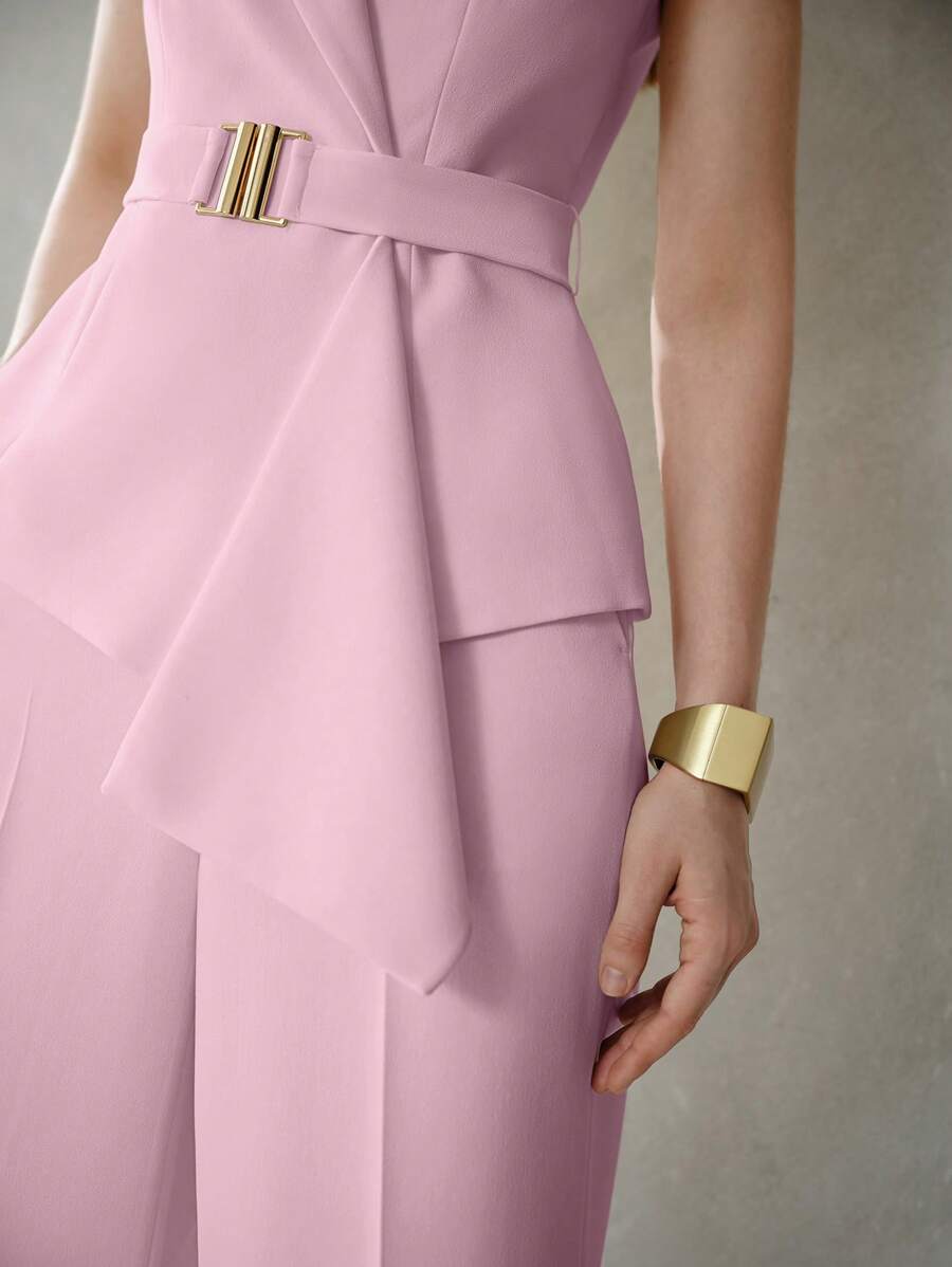 MOTF PREMIUM 纯色尖领扣带轻质背心 - 粉色 - 查看 2