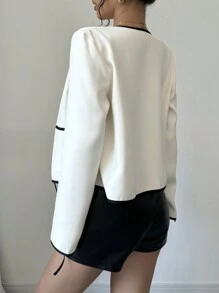Elenzga Chaqueta corta con tirantes de moño delgado, estilo francés de moda para mujer en otoño, adecuada para ir al trabajo, vacaciones, citas, salidas, días festivos, jardín, reuniones familiares, Día del Trabajo, festivales, Día de la Independencia, regreso a clases, atuendo de maestro, Halloween, Acción de Gracias
