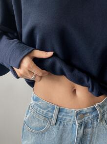 DAZY 女式纯色圆领长袖宽松休闲羊毛运动衫秋冬季 - 藏蓝色 - 查看 7