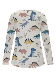 PopScrub V-Neck Cartoon Print Pocketed Long Sleeve Uniform Scrub Top - Multicolor - View 2