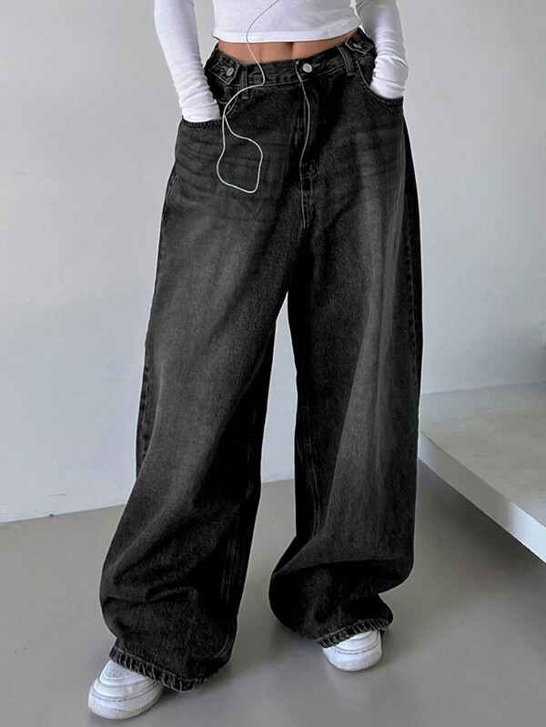 DAZY Women Casual Distressed Wide Leg Baggy Jeans
