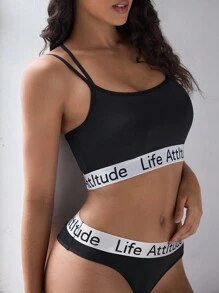 EasyFave 1 pieza Sujetador casual de punto con diseño de letra para mujer