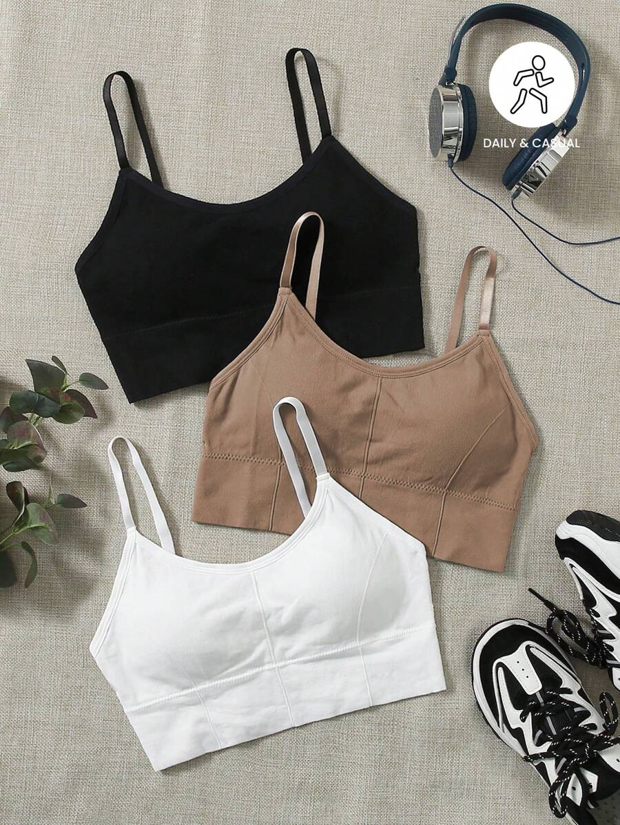 SHEIN Sport Studio 3pcs Solid Sports Bra