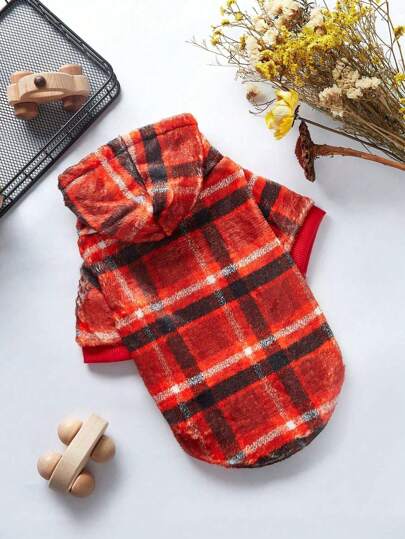 Tim Lord Artist 1pc Pet Dog Plaid Flannel Hooded Sweatshirt, Christmas, Holiday, New Year