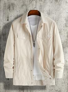 Manfinity Homme Men's Button Front Pocket Long Sleeve Minimalist Casual Jacket , Corduroy - Apricot - View 6