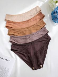 5 条装 女士纯色 V 型腰罗纹休闲内裤