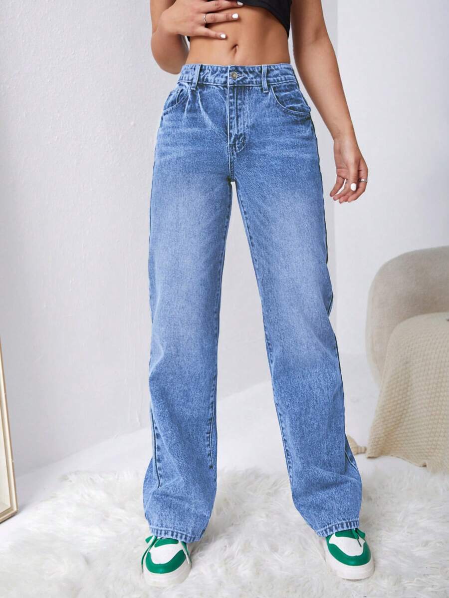 EURMUSE Slant Pocket Straight Leg Jeans - Light Wash - View 1