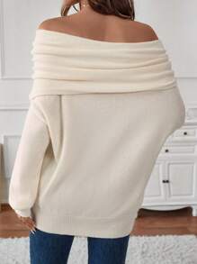 Chiquease Women's Solid Color Minimalist Daily Off-Shoulder Long Sleeve Sweater, Knit Pullover Fall Winter - Apricot - View 2