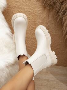 Women's Fashion Elegant Casual Round Toe Beige Lace-Up Side Zipper Sexy Heart Bow Classic British Style Platform Ankle Boots Fall - Apricot - View 4