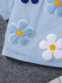 SHEIN 年轻女孩宽松可爱花卉印花短袖圆领垂肩 T 恤