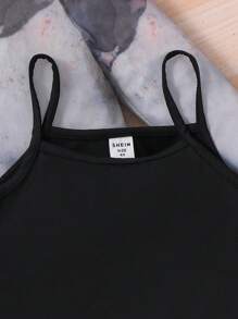 SHEIN Leap Crew Young Girl 2pcs/Sets  Tie Dye Mock Neck Lettuce Trim Sheer  Knit Mesh Tee & Cami Top ,Cool Young Girl - Multicolor - View 5