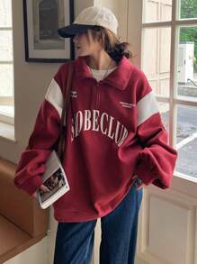 DAZY Women's Printed Color Blocking Casual Stand Collar Long Sleeve Sweatshirt Fall,Winter