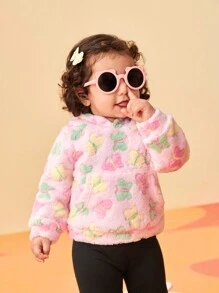 SHEIN 2pcs Baby Girls' Floral Print Hoodie Sweatshirt And Pants Set With 3D Small Flowers, Cute Outfit For Outdoor