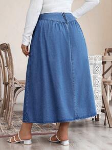 SHEIN LUNE 大码荷叶边简约牛仔裙，休闲日常穿着