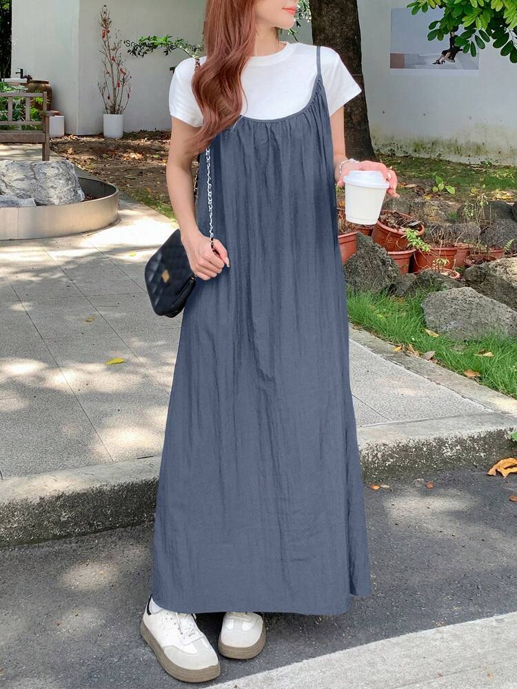 Women's Solid Backless Tie-Back Casual Dress, Summer,Fall Clothes