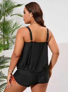 Plus Size Orange Halloween Pattern Tank Top And Short 2 Pieces Tankini Outfit Set Summer - Multicolor - View 2