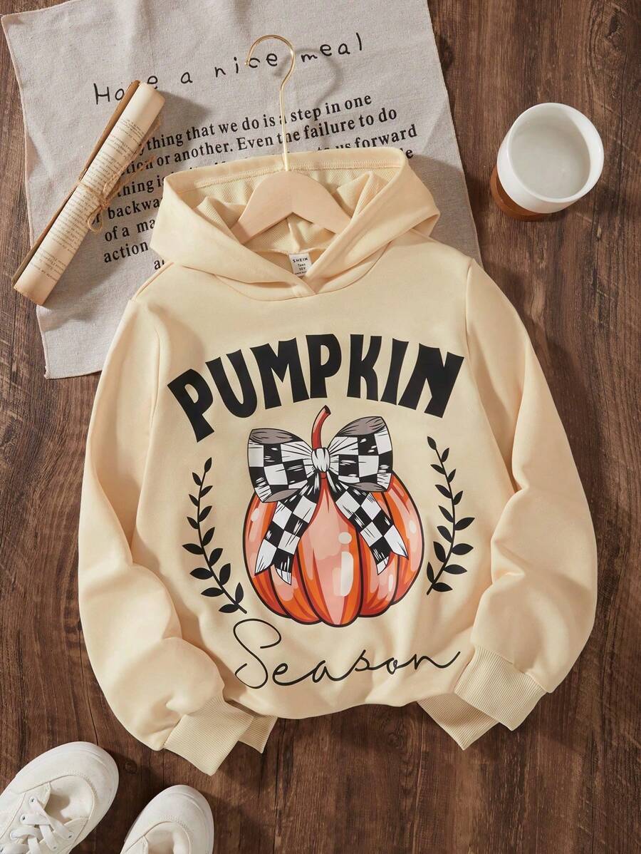 Sudadera con capucha minimalista de manga larga con estampado de letras para niñas adolescentes