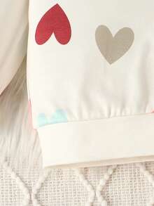 Bộ 2 món áo len dệt kim in hình trái tim nhiều màu cho bé gái và quần dài thường ngày in hình trái tim cạp chun, mùa xuân và mùa thu - Nhiều màu - Xem 3