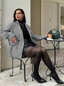 SHEIN Privé Plus Size Women Houndstooth Blazer Lapel Formal Suit - Multicolor - View 1