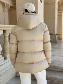 SHEIN Cottnline Beige Contrast Zipper Detailed Padded Short Jacket - Beige - View 2