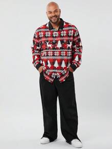 Manfinity VCAY Plus Size Men's Woven Long Sleeve Funny Reindeer & Christmas Tree Print Button Graphic Colorful Shirt, For Vacation - Multicolor - View 5